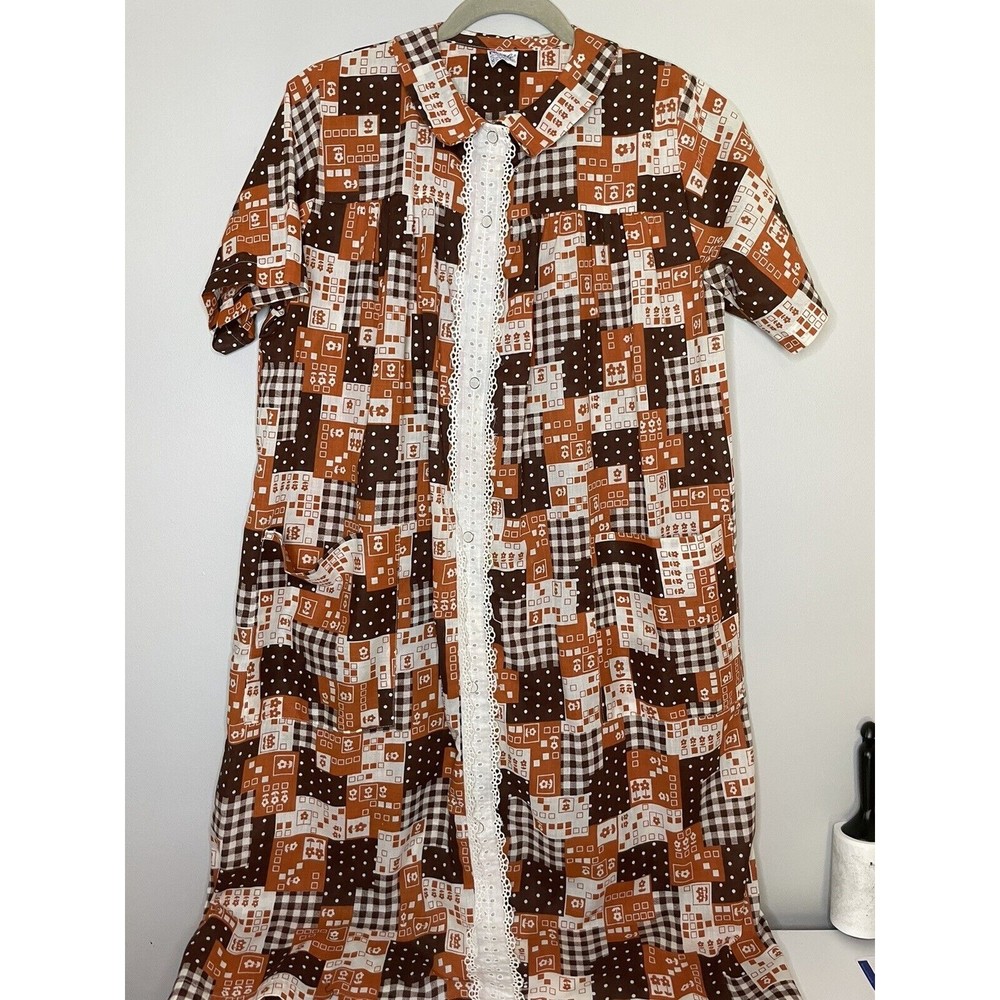 Vintage Carole MCM Nightgown Brown Orange Size Medium Sleep Dress